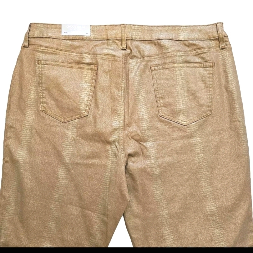 New Chico's Brown Gold Metallic Snake Croc Print Women's Pants Size 4R US 20Rq - Picture 4 of 10